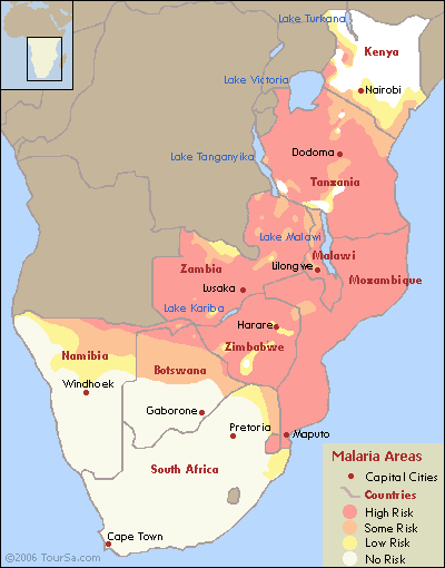 Malaria map of southern Africa